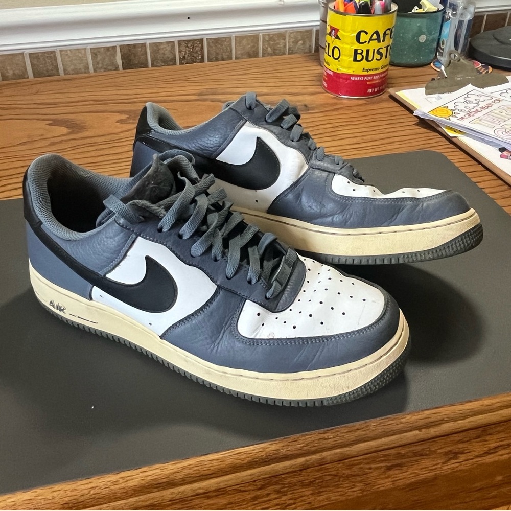 Gray, white and black Nike Air Force Ones. Men’s size 12.